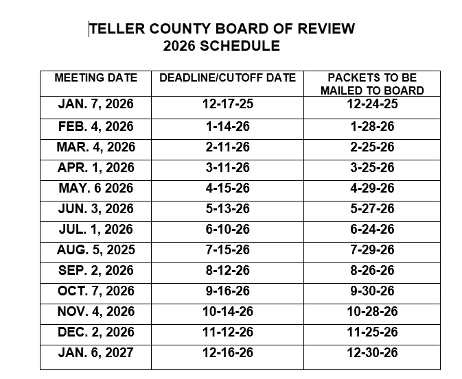 2026 Board of Review Schedule 